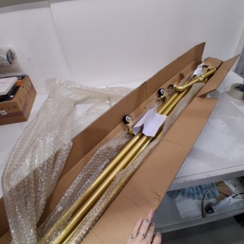 PIPE CLOTHING RACKS ON WHEELS WITH BOTTOM SHELF - 63" X 47" -GOLD image 3