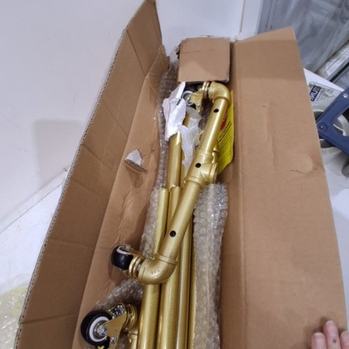 PIPE CLOTHING RACKS ON WHEELS WITH BOTTOM SHELF - 63" X 47" -GOLD image 4