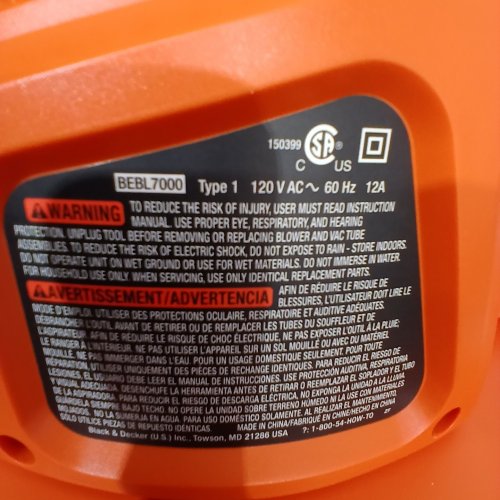 BLACK+DECKER CORDED VACUUM BACKPACK LEAF BLOWER & MULCHER - 250MPH/ 400CFM - BLACK/ORANGE (MODEL: BEBL7000) image 7