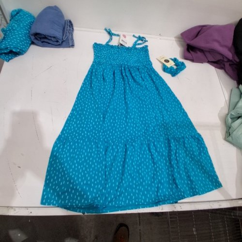 2PK GIRLS' RIBBED DRESS WITH HAIR ELASTIC - MED 7-8 - BLUE / WHITE / POLKA DOT image 3