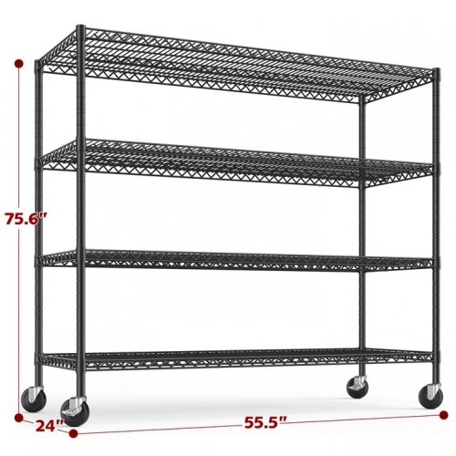 REIBII WIRE SHELVING UNIT WITH WHEELS - 2400LBS - 55" X 24" X 76" - BLACK (MODEL: RBBT4LL140) image 2