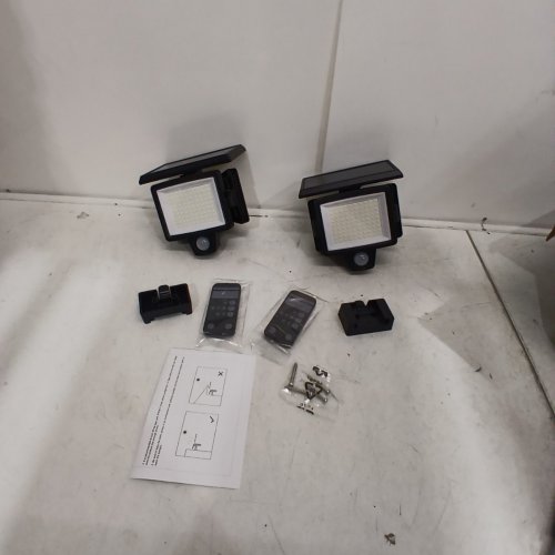 2PK AMILUO OUTDOOR LED SOLAR FLOOD LIGHTS WITH REMOTE CONTROL, MOTION SENSOR, AND 320° WIDE ILLUMINATION - 3000LM - IP65 WATERPROOF - BLACK image 2