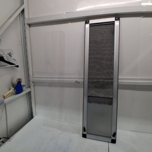 HAKUNA PETS MESH SLIDING PATIO DOOR PET DOOR INSERT WITH ALUMINUM FRAME - 12.2" X 63" - 84.3"" - SILVER (MODEL: 5009) image 3