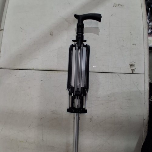 FOLDING WALKING CANE WITH TRIPOD STOOL - 33" - BLACK/SILVER image 3