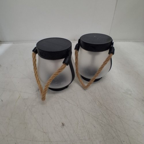 2PK SOLAR POWERED LAMP LED FLAME LANTERN - 5" - BLACK image 4