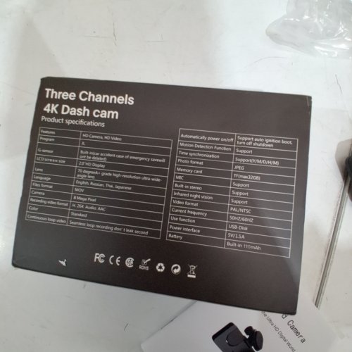 3 CHANNEL DASH CAM FRONT AND REAR INSIDE WITH 32GB CARD - 4K - BLACK image 2