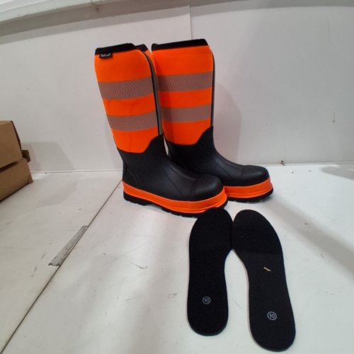 MENS TERRATRAX WATERPROOF STEEL TOE NEOPRENE MUCK MUD BOOTS WITH ANTI-SLIP OUTSOLE - 10 - ORANGE - (STYLE: BJ02-N8) image 2