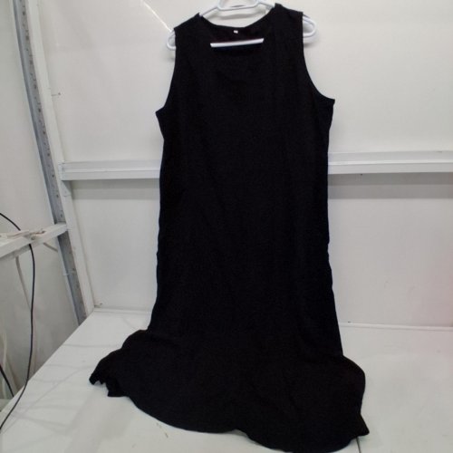 WOMEN'S SUMMER COTTON LINEN SLEEVELESS LOOSE FIT MIDI DRESS - 3XL, CASUAL V-NECK LIGHTWEIGHT FLOWY - BLACK image 2