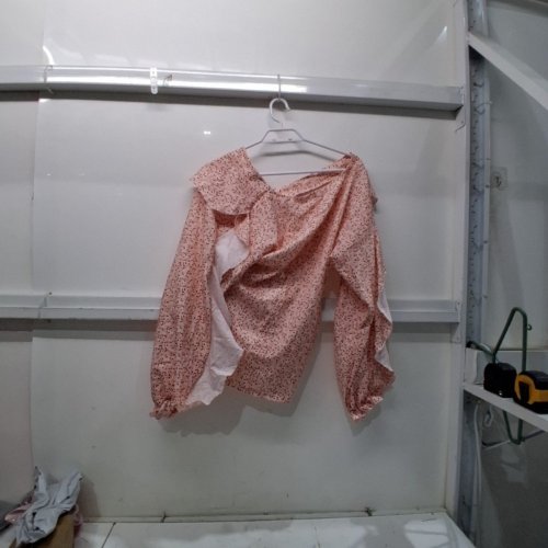 WOMEN'S PINK FLORAL PRINT RUFFLE V-NECK LONG-SLEEVE BLOUSE - LARGE - PINK image 4