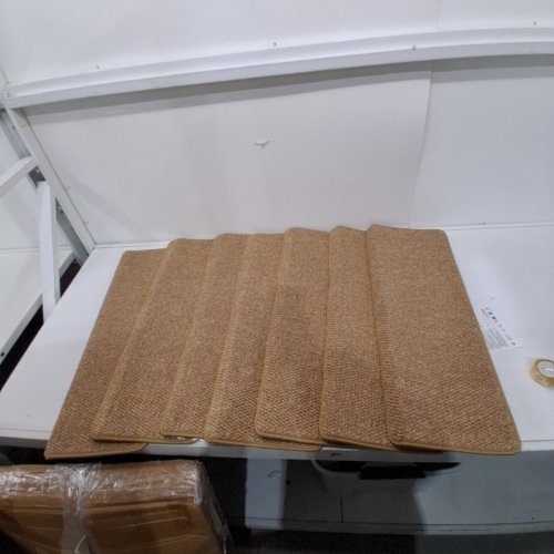 7PK HOPEVIVA NON-SLIP SELF ADHESIVE SISAL BULLNOSE CARPET STAIR TREADS FOR WOODEN STEPS - 9.4" X 29.5" X 1.9" - GOLDEN (MODEL: HFM0016087) image 2