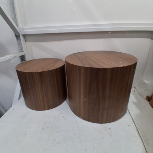 2PC KEVINPLUS MODERN MID-CENTURY WOOD ROUND SIDE TABLE - 350LBS MAX - 14.96" X 12.59"/18.89" X 14.96" - WALNUT (MODEL: CT-M013) image 2