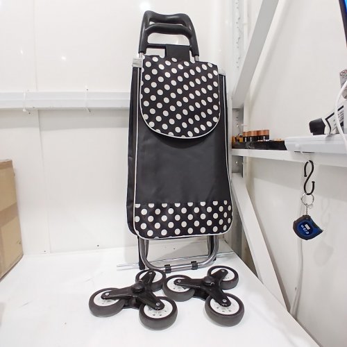 BIOS LIVING 3 WHEELED FOLDABLE SHOPPING CART - 66LBS MAX - BLACK/WHITE POLKA DOTS image 2