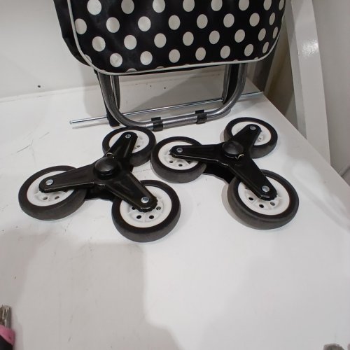 BIOS LIVING 3 WHEELED FOLDABLE SHOPPING CART - 66LBS MAX - BLACK/WHITE POLKA DOTS image 3