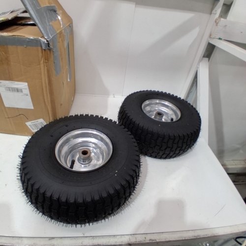 2PK CMOOD FRONT LAWN MOWER WHEEL TIRES - 15X6.00-6 - FOR VARIOUS TRACTOR MODELS - BLACK/SILVER image 2