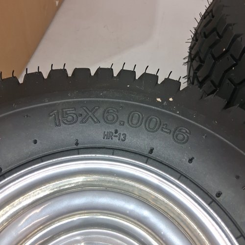 2PK CMOOD FRONT LAWN MOWER WHEEL TIRES - 15X6.00-6 - FOR VARIOUS TRACTOR MODELS - BLACK/SILVER image 3