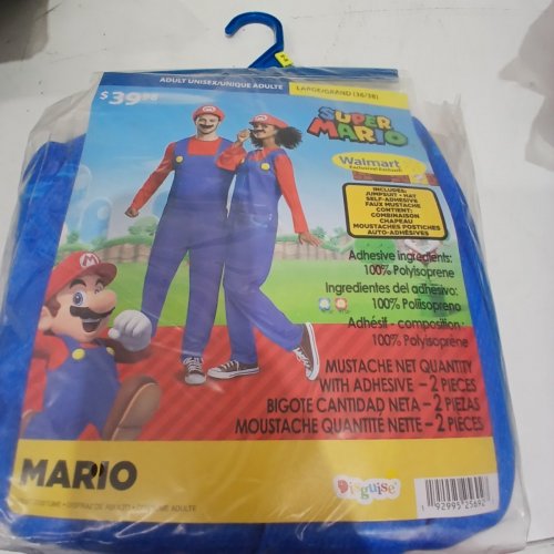 3PC ADULT SUPER MARIO COSTUME - LARGE - BLUE/RED image 2