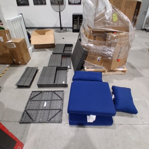 2PC OUTSUNNY RATTAN CORNER SOFA AND ARMLESS SOFA SECTIONALS - DARK BROWN/ BLUE (MODEL: CF-17BL) image 2