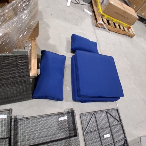 2PC OUTSUNNY RATTAN CORNER SOFA AND ARMLESS SOFA SECTIONALS - DARK BROWN/ BLUE (MODEL: CF-17BL) image 4