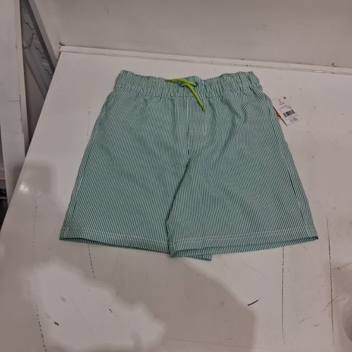 MENS SWIM SHORTS - LARGE (10-12) - GREEN AND WHITE STRIPED image 2