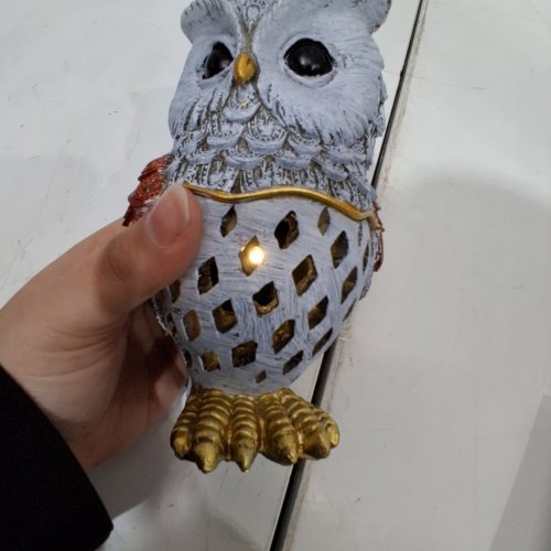 SOLAR LIGHT OWL FIGURINE - GRAY, BROWN AND GOLD image 2