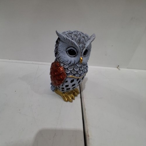 SOLAR LIGHT OWL FIGURINE - GRAY, BROWN AND GOLD image 3