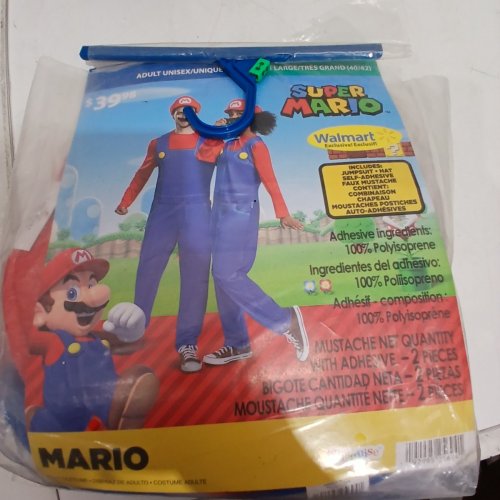 3PC ADULT UNISEX SUPER MARIO COSTUME - EXTRA LARGE - RED / BLUE image 2