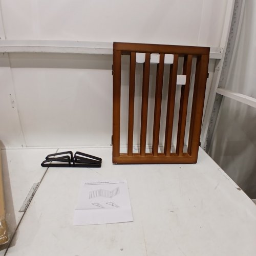 SMART FENDEE FREESTANDING PET GATE WITH 2 SUPPORT FEET FOR DOORWAYS- 24" X 55" - WALNUT (MODEL:3PGL-XY-024-WT) image 2