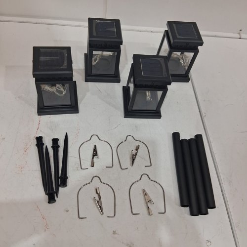 4PK MEHOOM 40 LED OUTDOOR SOLAR POWERED VINTAGE PALACE HANGING DECORATIVE LANTERNS - WARM WHITE - BLACK image 3