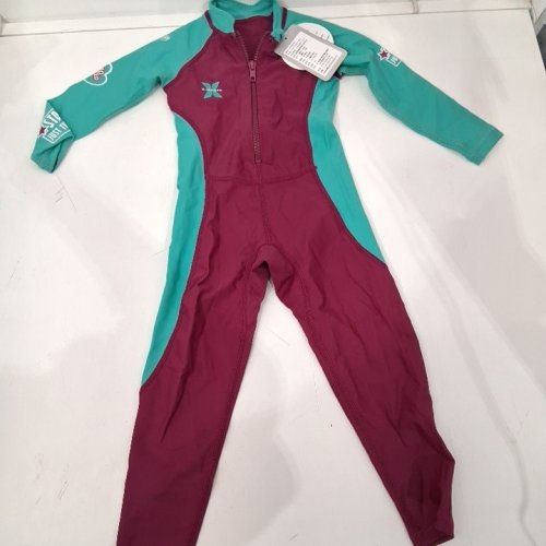 GIRL'S DIVE & SAIL LONG SLEEVE ONE-PIECE SWIMSUIT JUMPSUIT- SMALL - TEAL/BURGUNDY image 2
