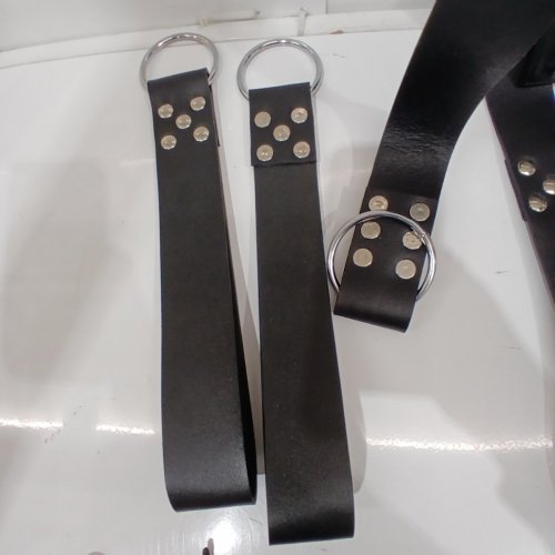 3PC REAL LEATHER HEAVY DUTY ADULT SLING SWING WITH STIRRUPS MOUNTABLE SET - BLACK image 3