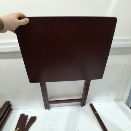 4PK AMAZON BASICS PORTABLE TV DINNER RECTANGULAR FOLDING TRAY TABLE WITH STORAGE RACK - 19" X 15" X 26" - ESPRESSO (MODEL: TB01-0101-004-5P-A05) image 4