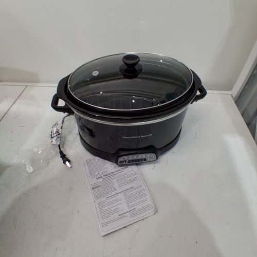 HAMILTON BEACH STONEWARE GLASS PROGRAMMABLE SLOW COOKER WITH LID LATCH STRAP- 7 QUART- BLACK (MODEL: 33474G) image 3