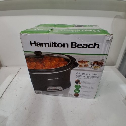 HAMILTON BEACH STONEWARE GLASS PROGRAMMABLE SLOW COOKER WITH LID LATCH STRAP- 7 QUART- BLACK (MODEL: 33474G) image 6