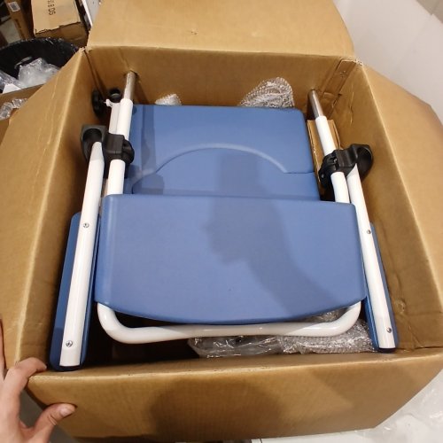 DRIVE MEDICAL ALUMINUM SHOWER COMMODE TRANSPORT CHAIR WITH LOCKABLE WHEELS, 22" X 34.5" X 39" - BLUE (MODEL: NRS185007) image 2