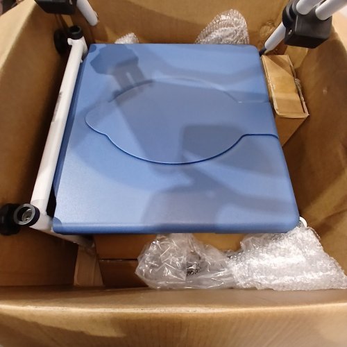 DRIVE MEDICAL ALUMINUM SHOWER COMMODE TRANSPORT CHAIR WITH LOCKABLE WHEELS, 22" X 34.5" X 39" - BLUE (MODEL: NRS185007) image 3