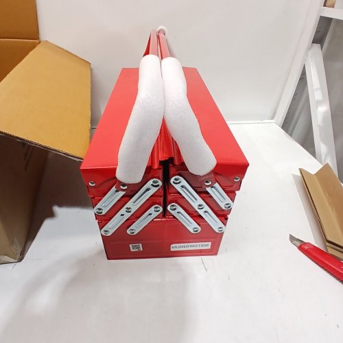 METAL TOOL BOX PORTABLE FOLDING TOOL CHEST ORGANIZER WITH HANDLE-18" 3-TIER 5-TRAY -RED-(MODEL: HM-457) image 3