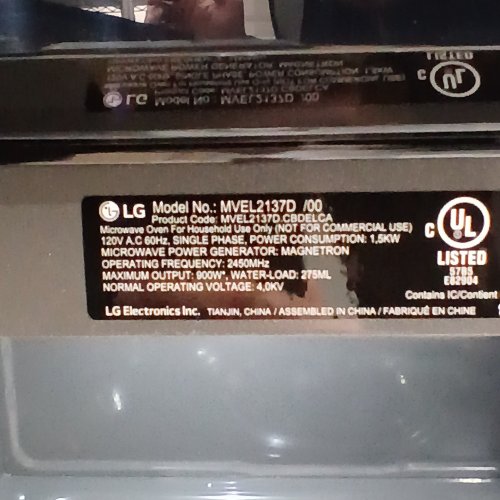 LG OVER-THE-RANGE MICROWAVE OVEN - 900W, 120 V - BLACK (MODEL: MVEL2137D/00) image 3