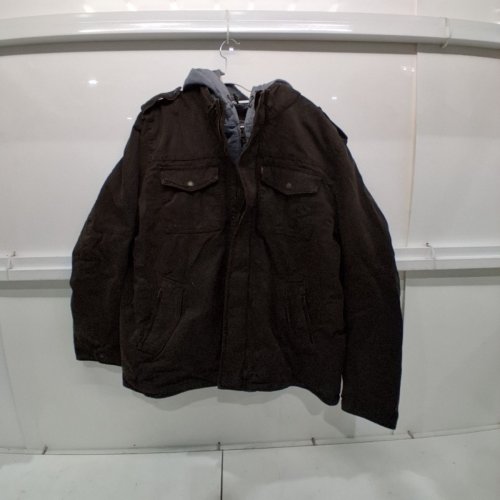MEN'S LEVI'S WASHED COTTON HOODED MILITARY JACKET - XXL - DARK BROWN/GREY (STYLE: LM8RC364) image 2