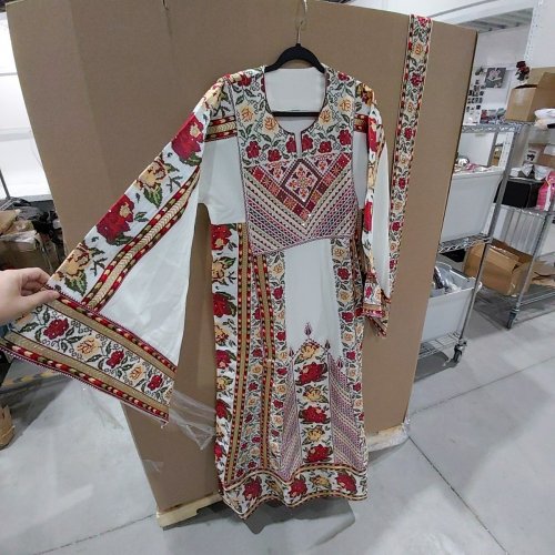 FLORAL GEOMETRIC PRINT THROBE DRESS - MEDIUM - MULTICOLOR image 2