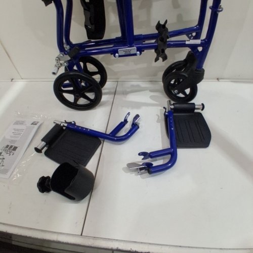 MEDLINE ULTRALIGHT TRANSPORT WHEELCHAIR - 300LB MAX - BLUE/BLACK (MODEL: MDS808200F3B) image 3