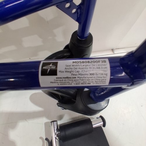 MEDLINE ULTRALIGHT TRANSPORT WHEELCHAIR - 300LB MAX - BLUE/BLACK (MODEL: MDS808200F3B) image 4