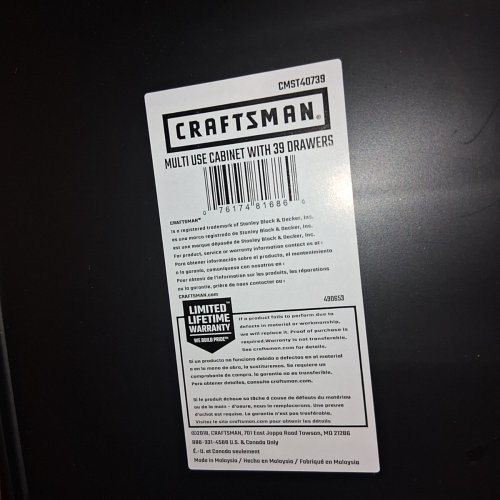 CRAFTSMAN 39-DRAWER PLASTIC SMALL PARTS ORGANIZER - 16" X 14" - BLACK/CLEAR - (MODEL: CMST40739) image 4