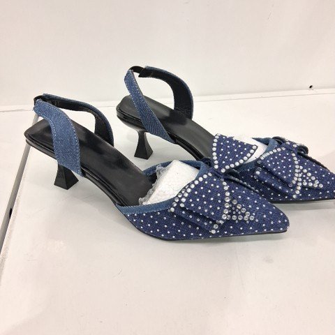WOMEN'S RHINESTONE SLINGBACK HEELS - SIZE 10 (41) - BLUE image 2