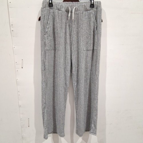 WOMEN'S RIBBED KNIT WIDE LEG PANTS - LARGE - GREY image 2