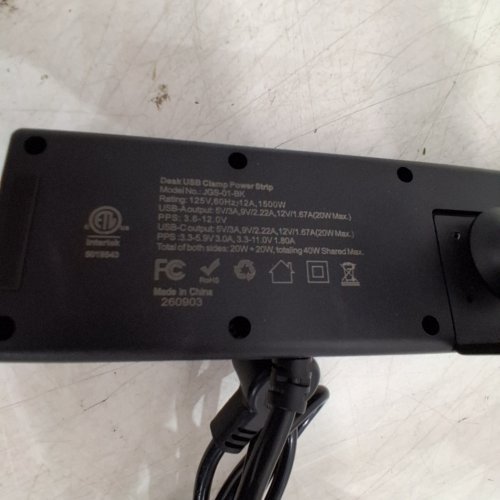 DESK CLAMP 5-OUTLET POWER BAR - 40W - 12" - BLACK image 2