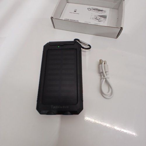TAOXIWAVE SOLAR POWER BANK PORTABLE CHARGER - 38800MAH, WATERPROOF, DUAL USB, FLASHLIGHT AND COMPASS - BLACK image 2