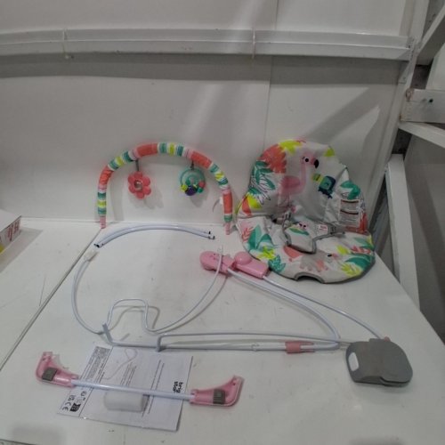 BRIGHT STARTS 3-POINT HARNESS VIBRATING BABY BOUNCER WITH TOY BAR - FLAMINGO VIBES (MODEL: 12228-ES) image 3