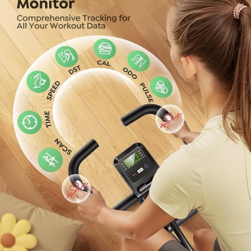 TOPUTURE 5-IN-1 INDOOR FOLDABLE EXERCISE BIKE WITH 16-LEVEL MAGNETIC RESISTANCE / LCD MONITOR & APP CONTROL - 310LBS CAP - BLACK / GREEN (MODEL: TEB4) image 2