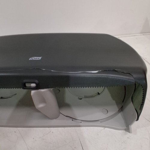 TORK TWIN JUMBO BATHROOM TOILET PAPER ROLL DISPENSER - BLACK/SMOKE (MODEL: 56 TR) image 3
