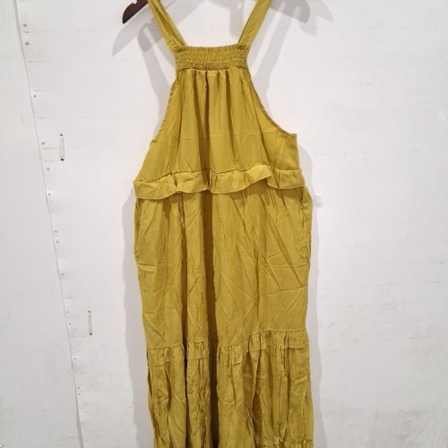 WOMEN'S HALTER NECK RUFFLE TIERED DRESS - LARGE - MUSTARD YELLOW image 2
